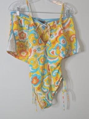 Vintage 90's B.U.M Equipment Floral One-Piece Swimsuit With Matching Short Set